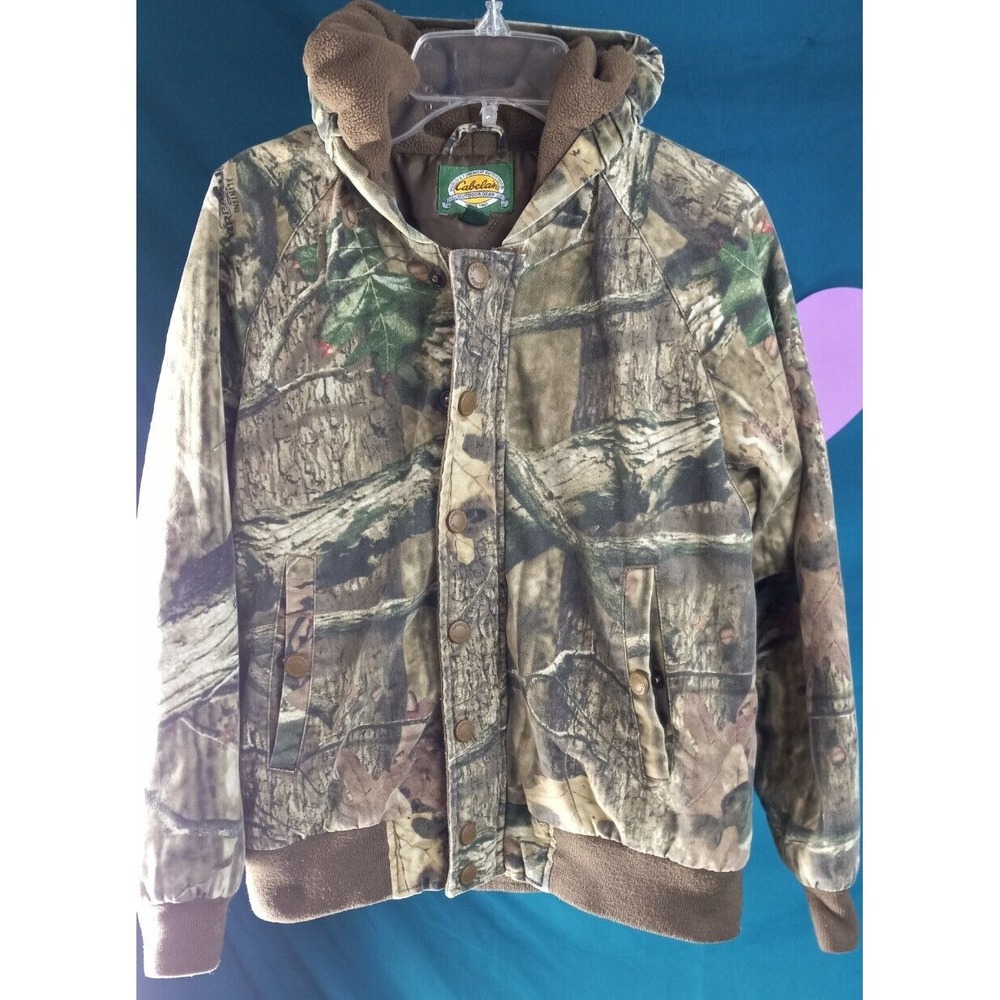 Cabelas boys medium hooded lined jacket button zip break up infinity camo